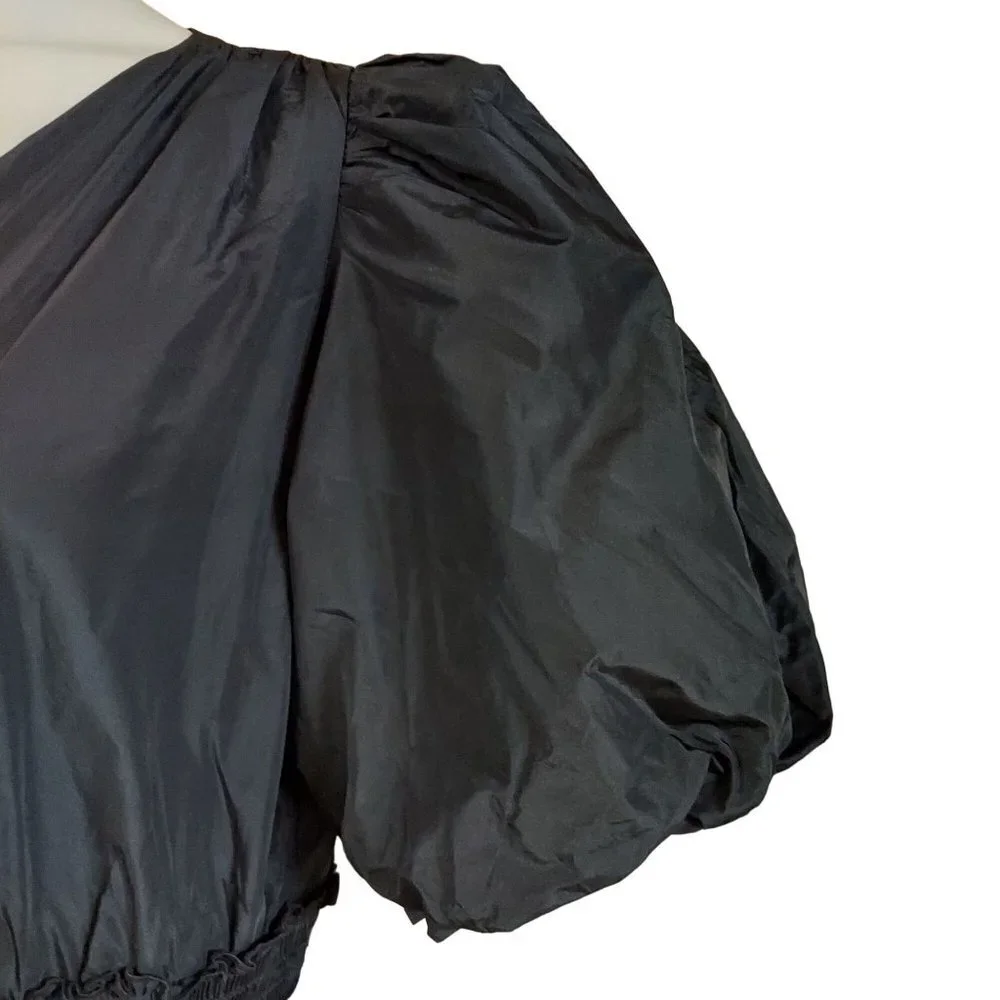 ☆☆SOLD☆☆ Karl Lagerfeld Paris Women's Puff-Sleeve Black Taffeta A-Line Dress - Picture 7 of 10